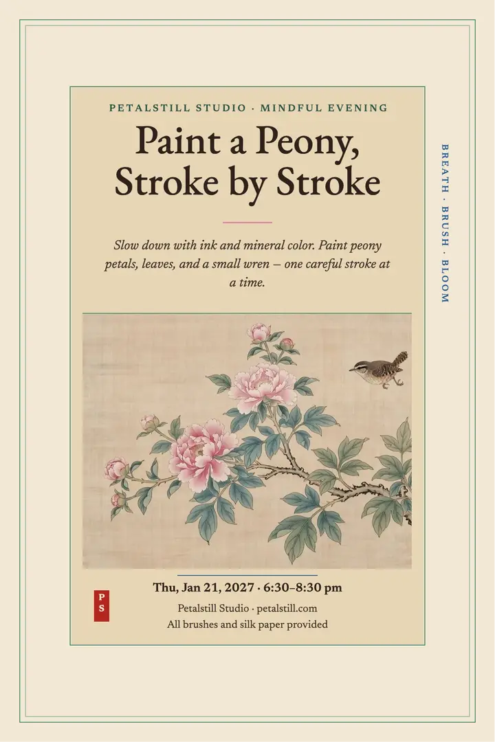 Petalstill mindful peony painting evening poster template