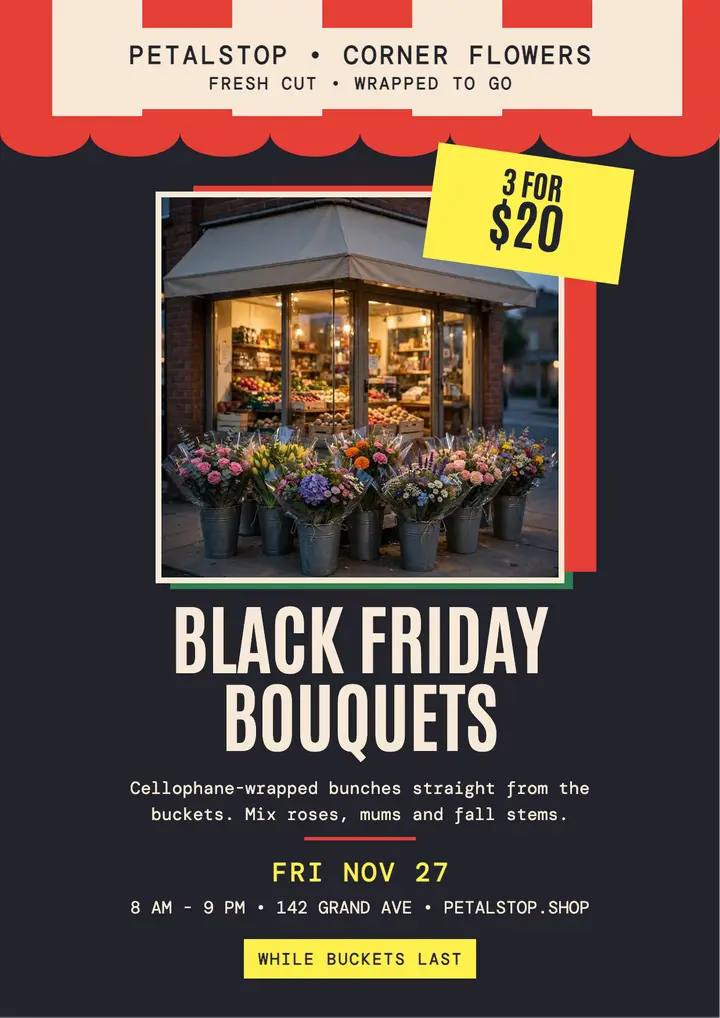 Petalstop Black Friday bouquet flyer template