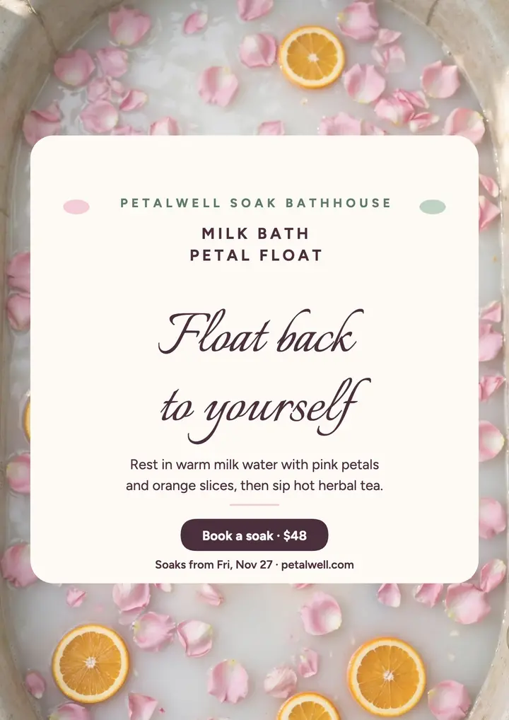 Petalwell milk bath soak flyer template