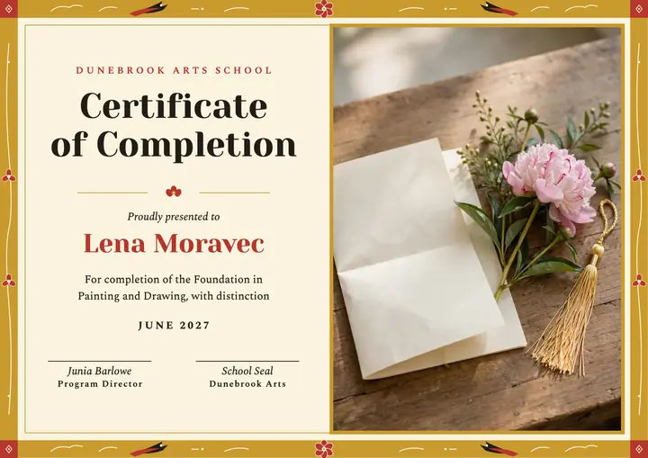 Dunebrook Arts graduation certificate template