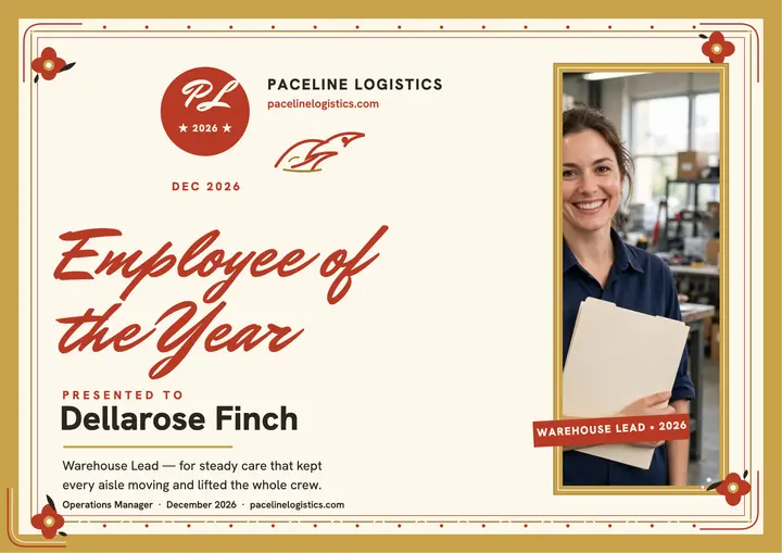 Paceline employee of the year phoenix certificate template