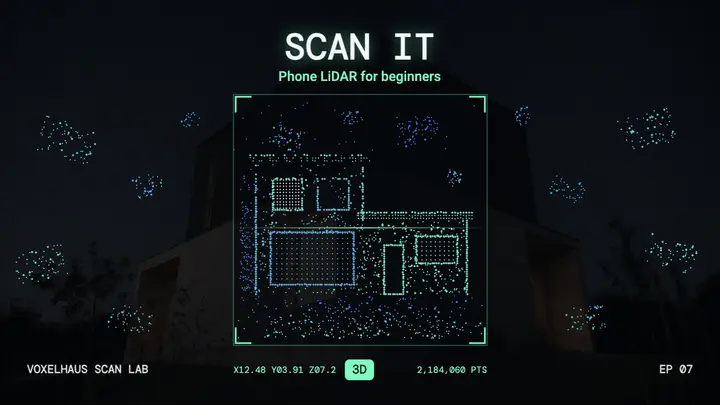 Phone LiDAR scanning tutorial thumbnail, point cloud: lidar tutorial thumbnail template