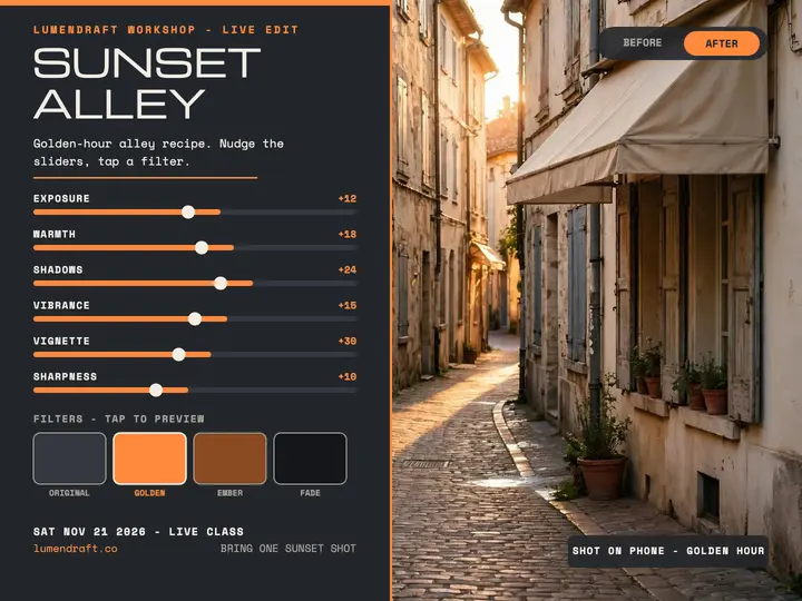 Lumendraft sunset alley edit recipe slide template