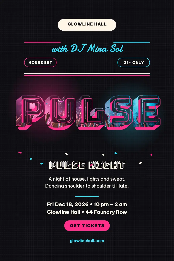 Pulse Night DJ poster with photo letters template