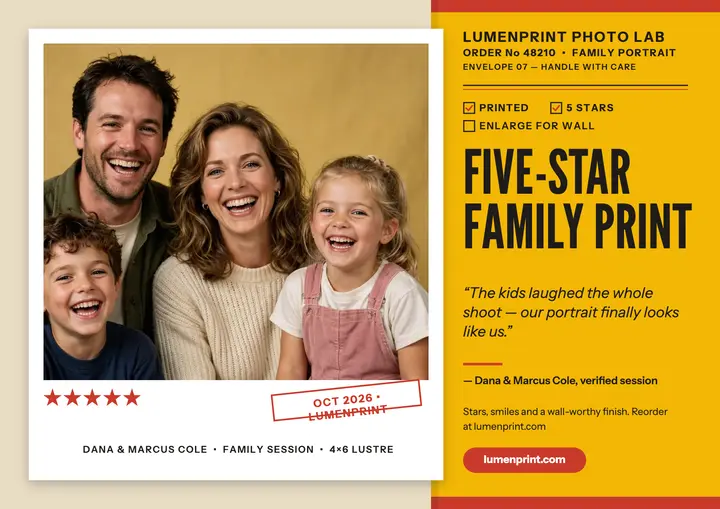 Lumenprint five-star family review certificate template