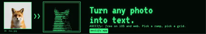 Photo-to-text app cover, ASCII render template