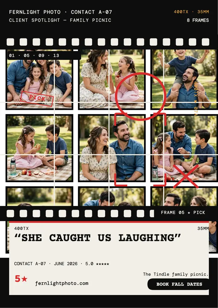 Fernlight family picnic contact sheet review: photographer review flyer template