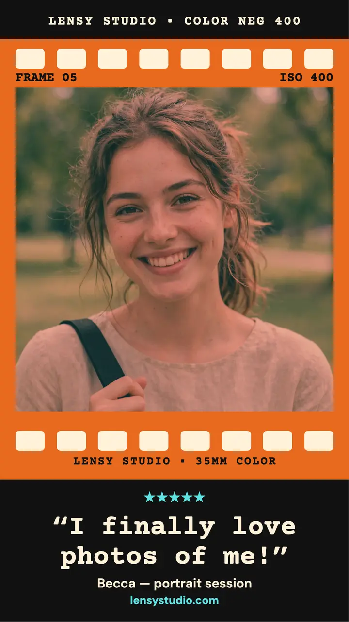 Lensy Studio portrait review story template