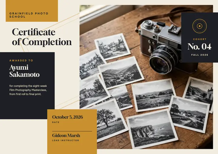 Photography masterclass certificate template
