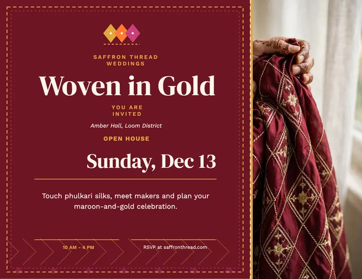 Saffron Thread phulkari showcase flyer: wedding showcase flyer template