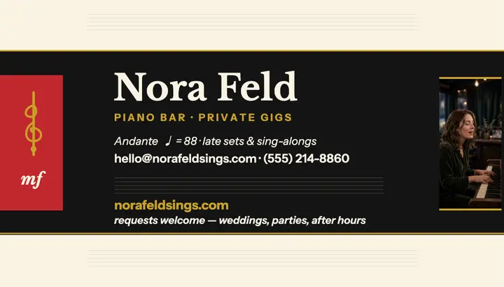 Nora Feld piano bar singer card template