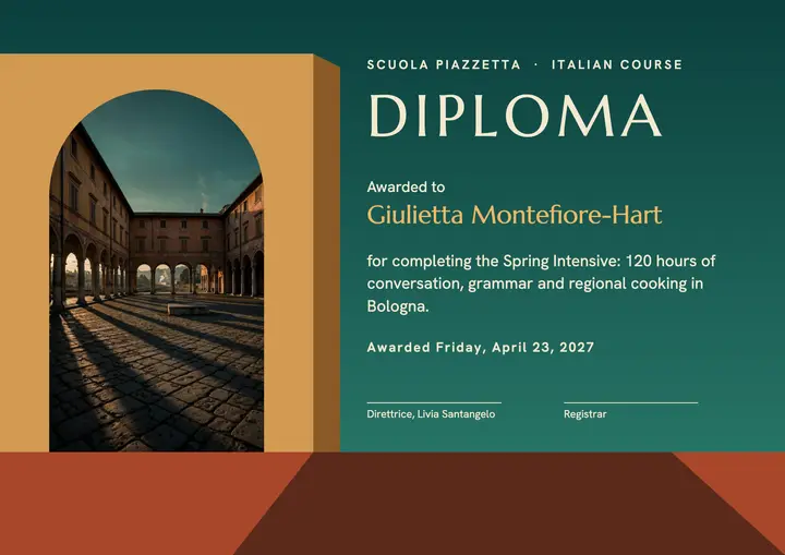 Italian course diploma, metaphysical piazza template