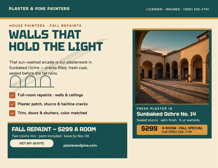 Plaster and Pine piazza painters flyer template