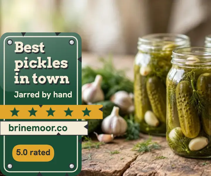 Brinemoor pickle review ad, enamel tin sign template