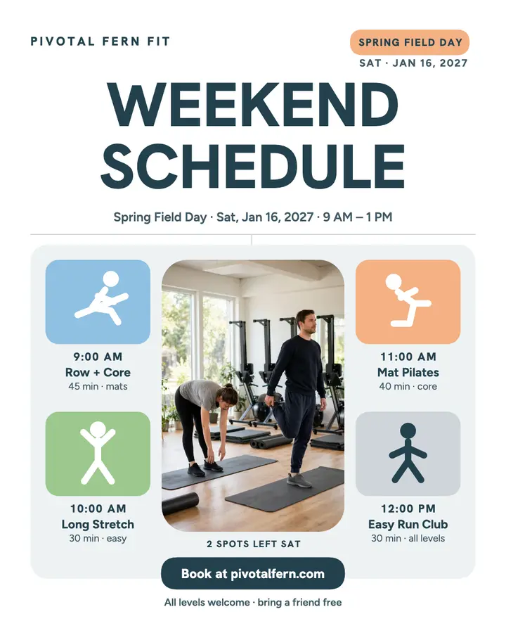 Pivotal Fern Fit weekend schedule pictograms template