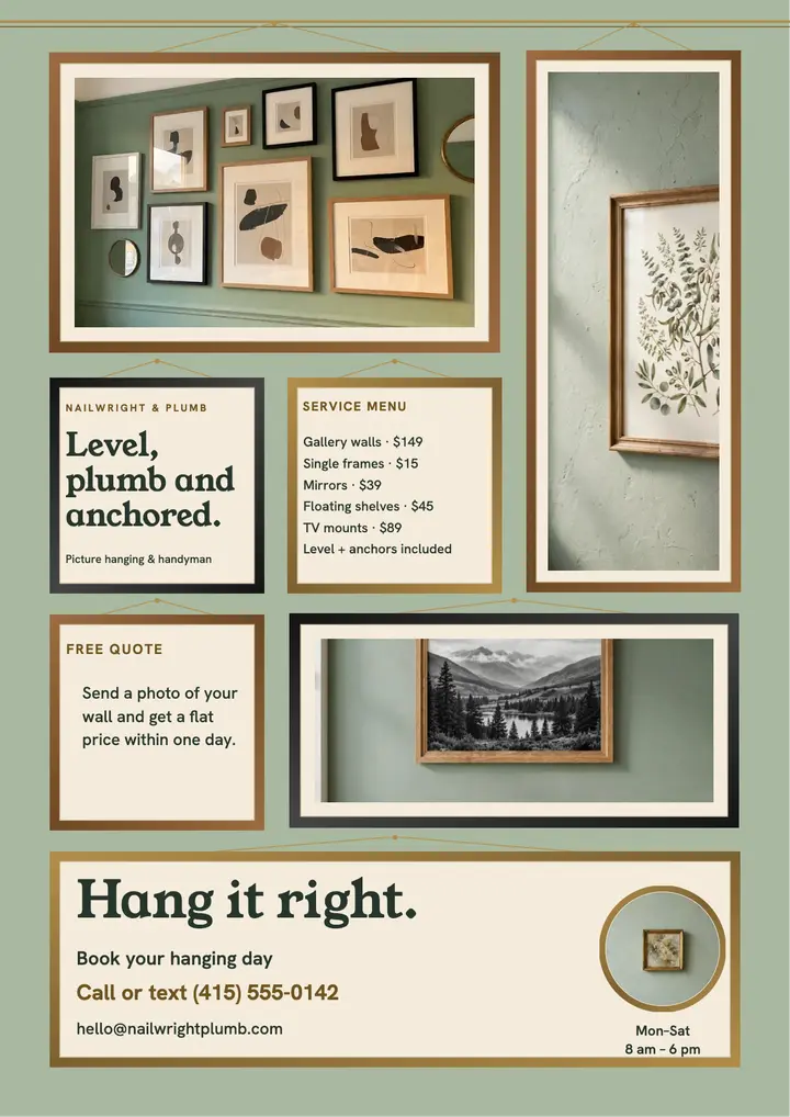 Nailwright & Plumb picture hanging flyer template