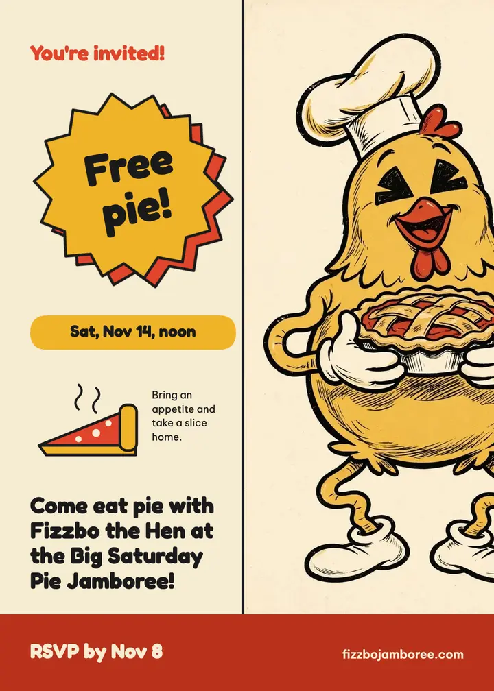 Fizzbo the Hen pie jamboree invitation template
