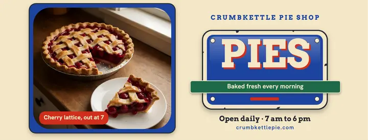 Crumbkettle Pie Shop enamel sign Facebook cover template