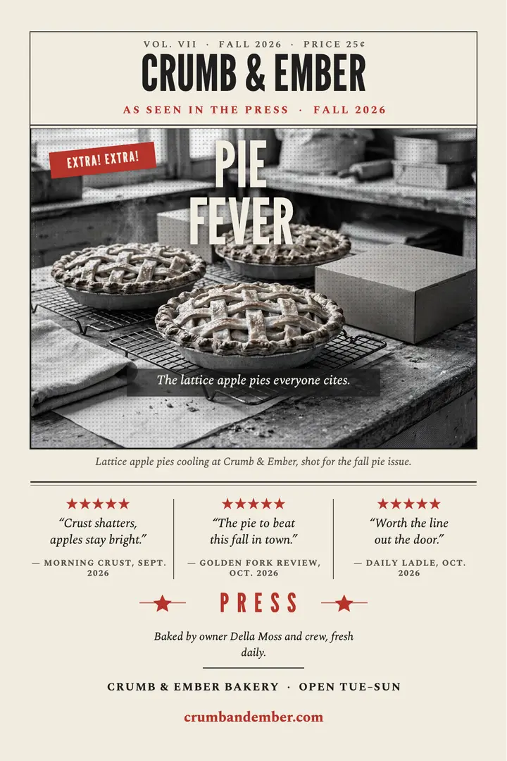 Crumb and Ember pie press front page template