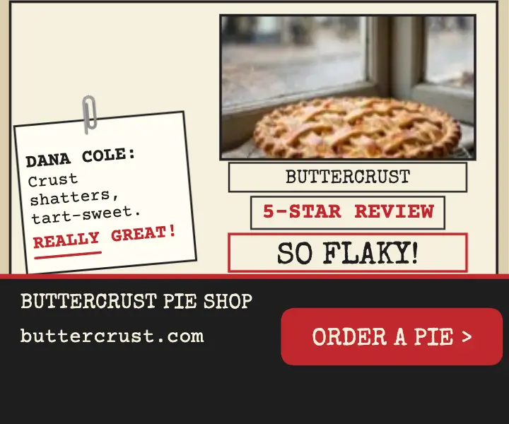 Buttercrust pie shop typed review ad template