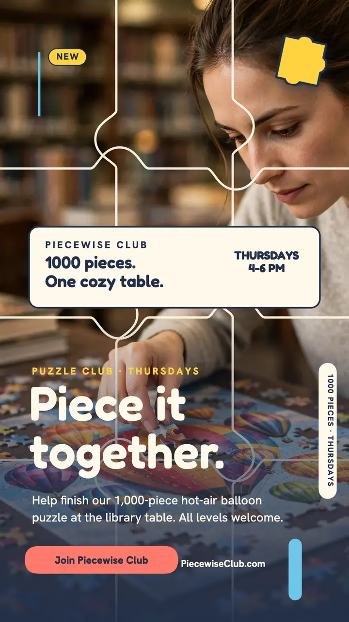 Piecewise puzzle club library story template