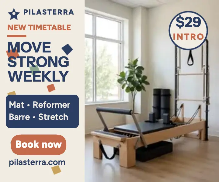 Pilasterra terrazzo timetable ad: pilates timetable ad template