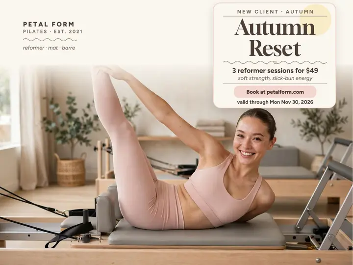 Petal Form autumn reset pilates slide: pilates autumn offer slide template