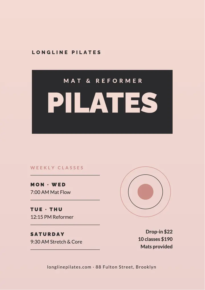 Pilates studio timetable template