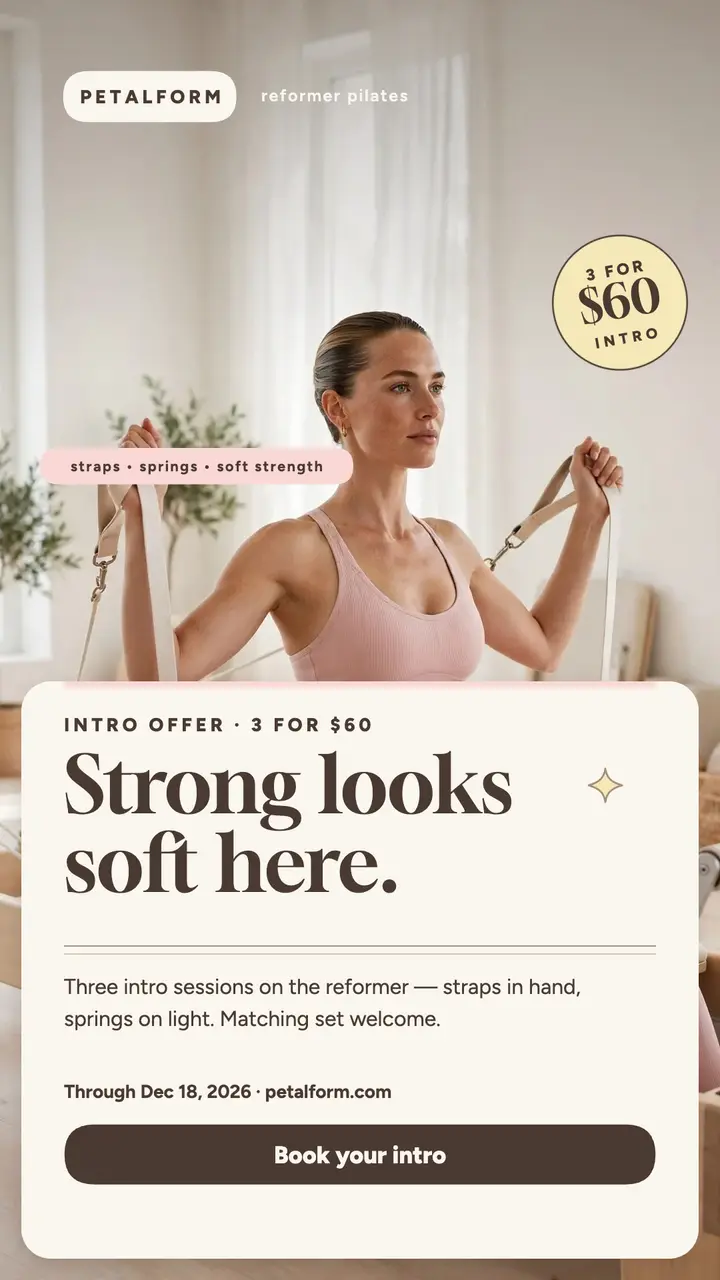 Petalform reformer intro offer story template