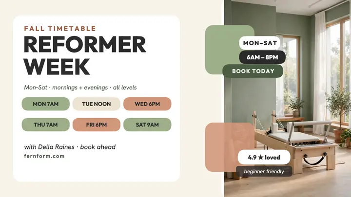 Fernform Pilates reformer week timetable template