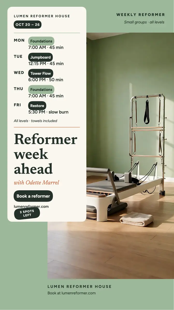 Lumen weekly reformer timetable story template