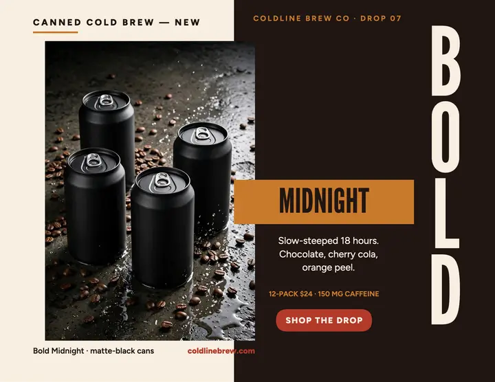 Coldline Bold Midnight cold-brew drop flyer: cold brew launch flyer template