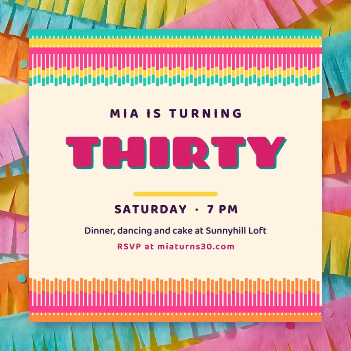 Mia turns thirty party invite template