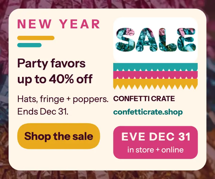 Confetti Crate New Year sale pinata ad template