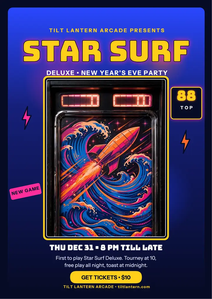 Star Surf Deluxe New Year pinball flyer template