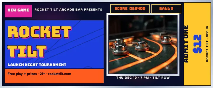 Rocket Tilt launch night ticket template