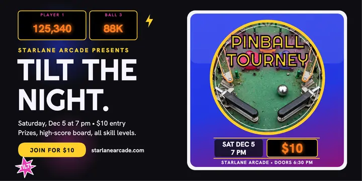 Starlane Arcade pinball tourney night post template