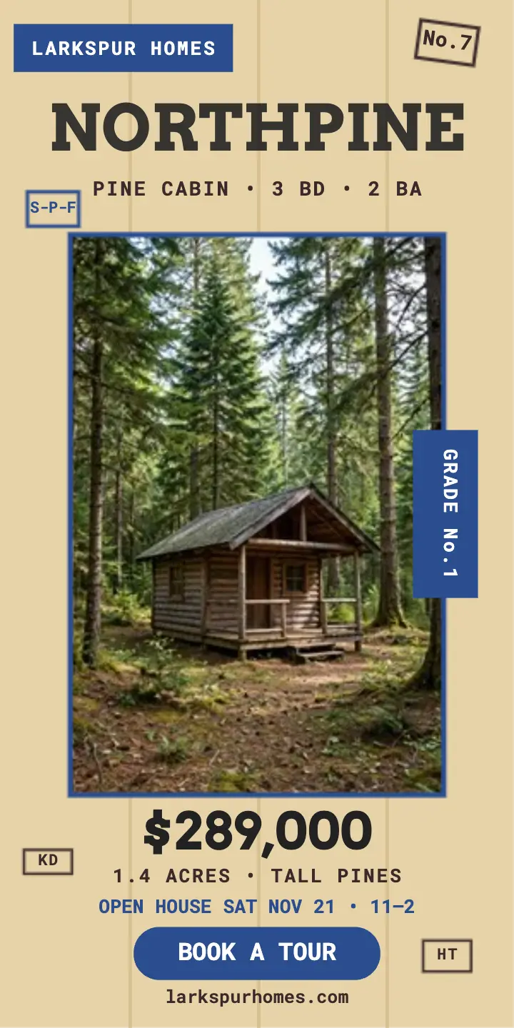 Northpine Cabin lumber stamp half page ad template