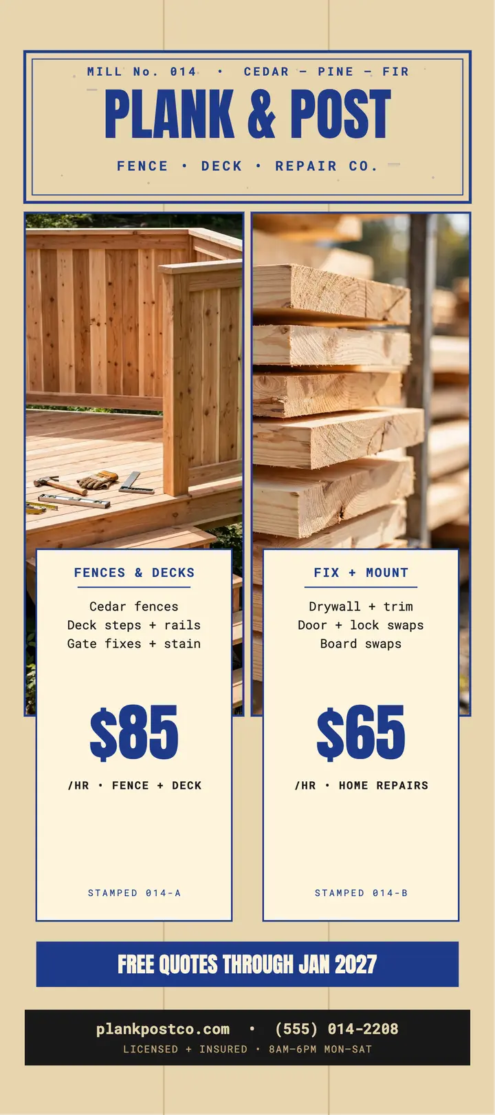 Plank and Post handyman rack card template