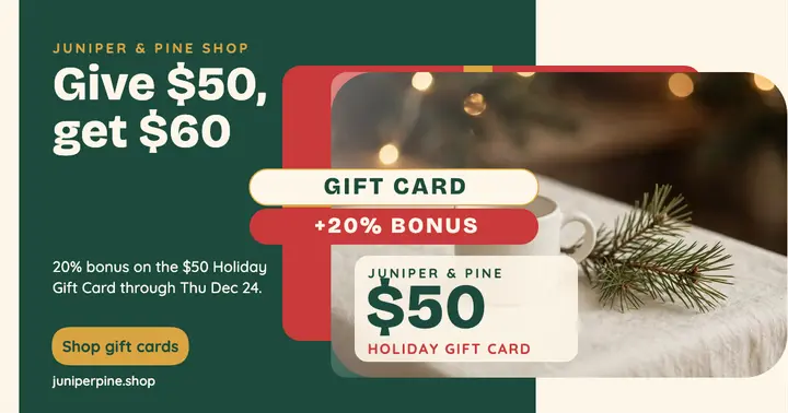 Juniper and Pine holiday gift card post template