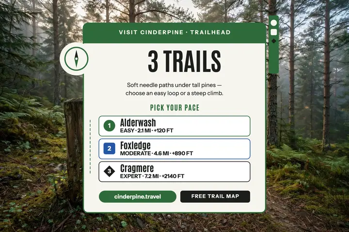 Cinderpine ranked trails trailhead postcard template