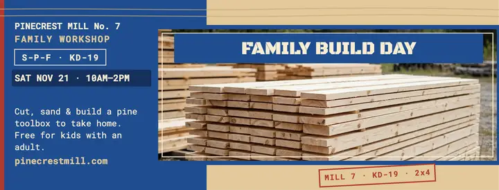 Pinecrest Mill family build day cover template