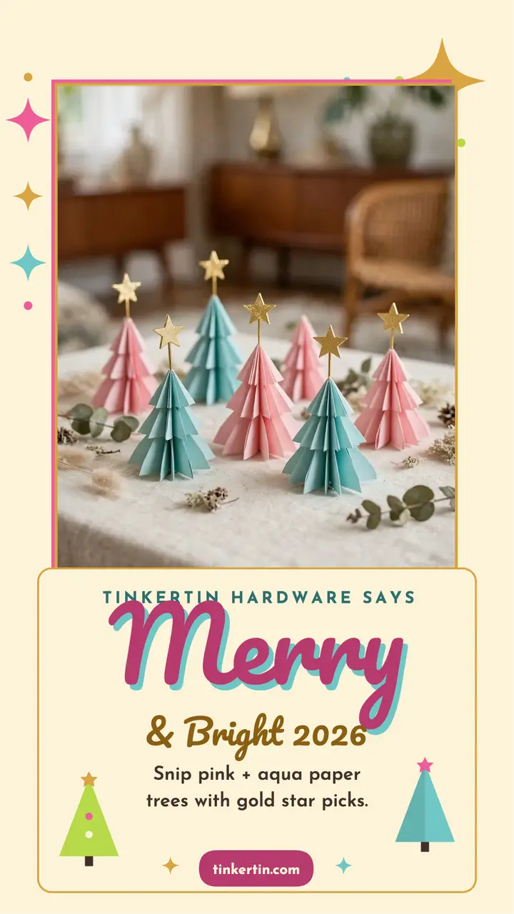 Tinkertin pink paper tree Christmas card template