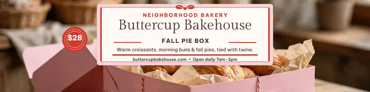 Buttercup Bakehouse pink box banner: bakery etsy banner template