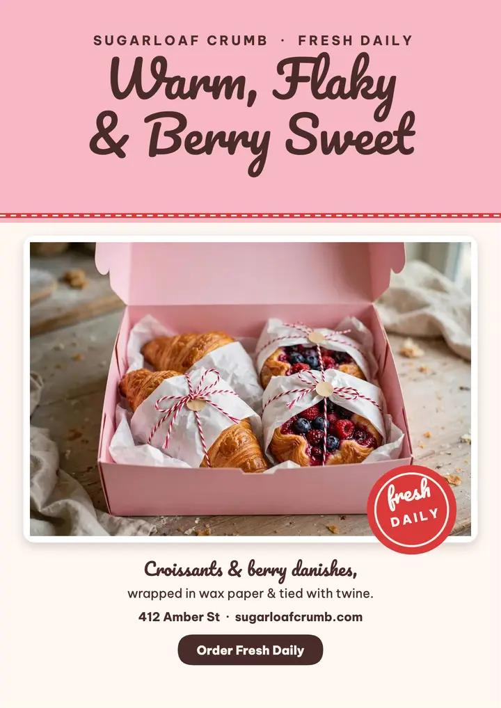 Sugarloaf Crumb pink box flyer template