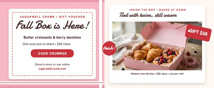 Sugarwell Crumb fall pastry box voucher template