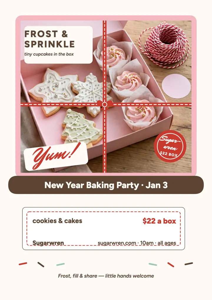 Sugarwren New Year baking party flyer template