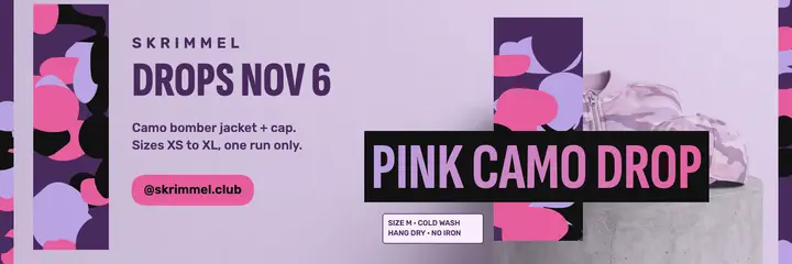 Skrimmel pink streetwear drop header: streetwear drop banner template