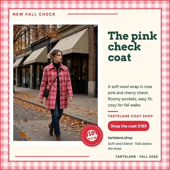 Tartelane pink check coat post template