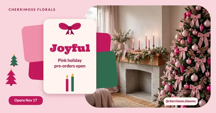 Pink Christmas florist pre-order Facebook post template